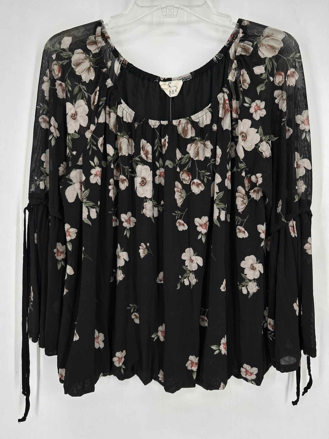 Ember Size L Black Floral Sheer Long Sleeve