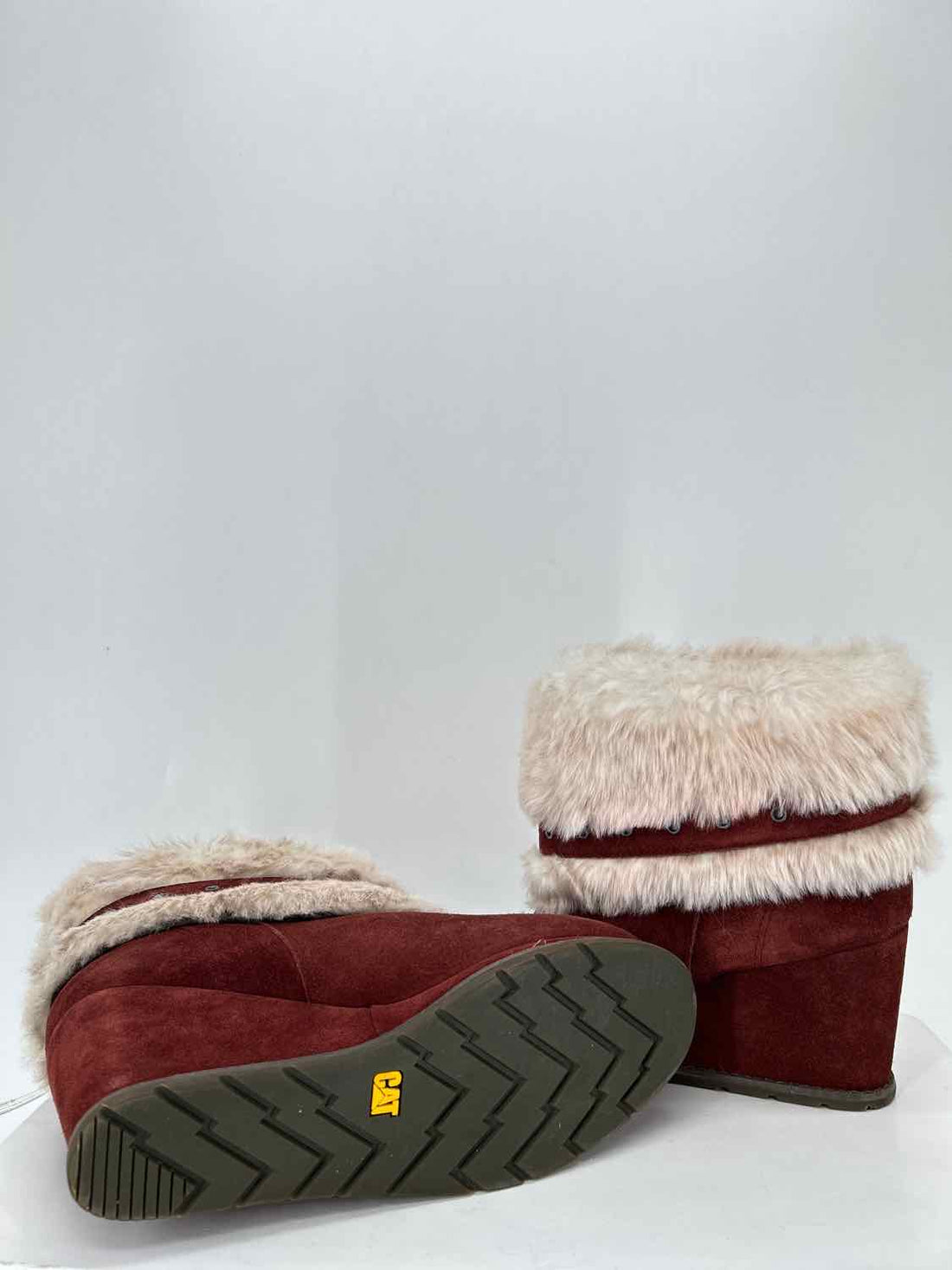 Caterpillar Women Size 9 Maroon Faux Fur Wedge Boot