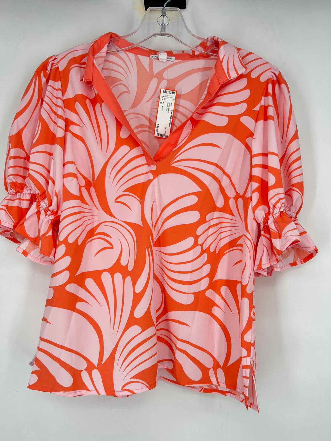 Mary Square Size M Peach Print Short Sleeve