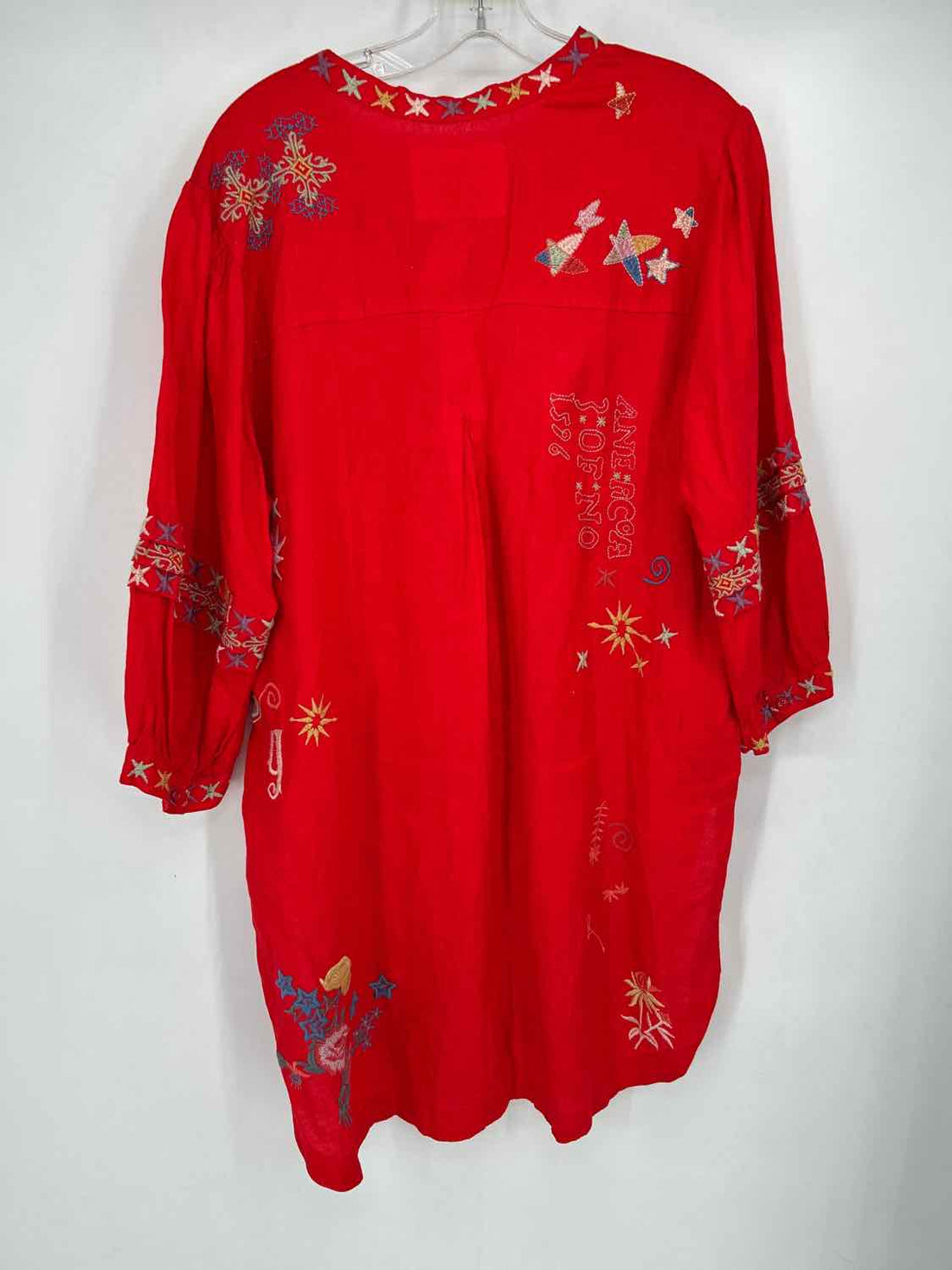 Johnny Was Size L Red Embroidery Linen Long Sleeve Long Sleeve