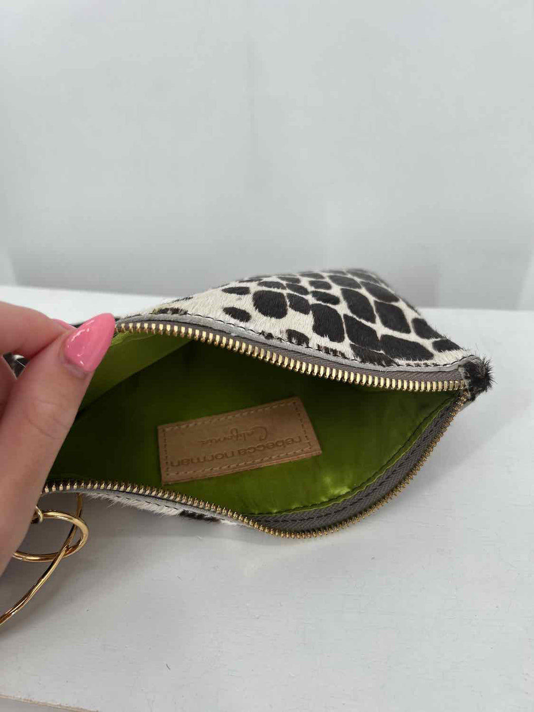 Rebecca Norman White & Dark Brown Calf Hair Pre Owned Clutch