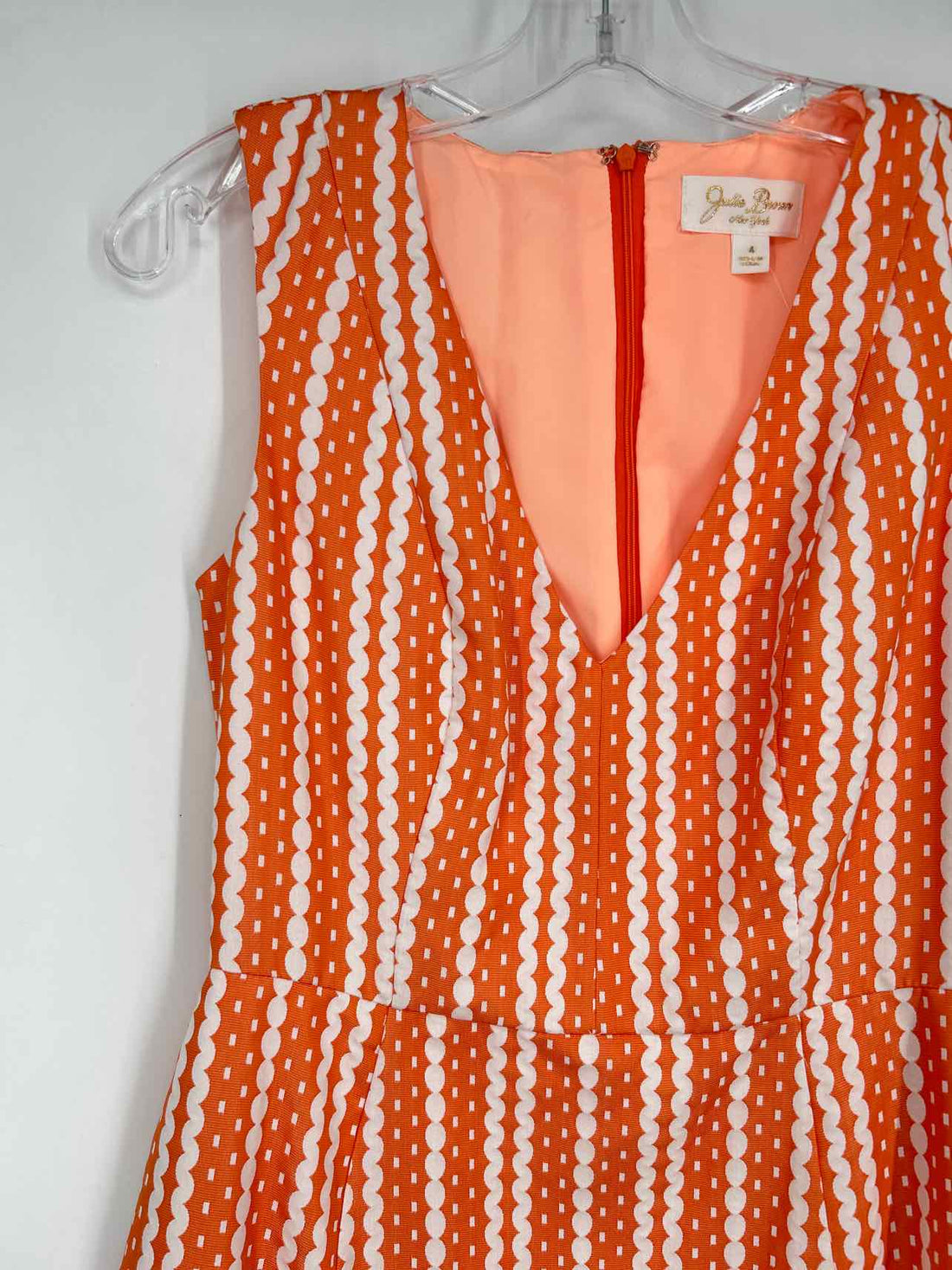 Julie Brown Size 4 Orange & White Print Sleeveless Dress