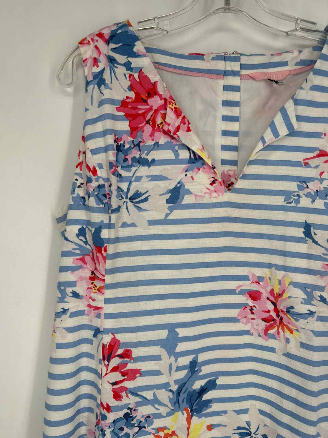 Joules Size 12 White & Blue Striped Sleeveless Dress