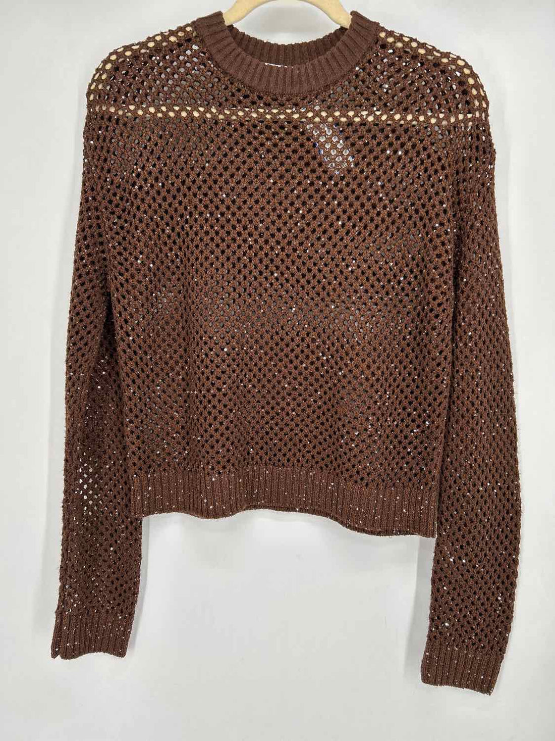 The Noli Shop Size M Brown Open Knit Sweater