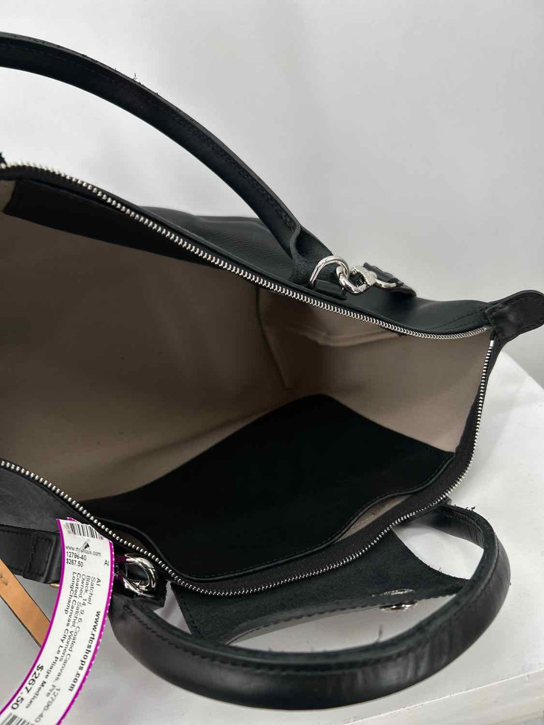 LongChamp Black Coated Canvas Satchel