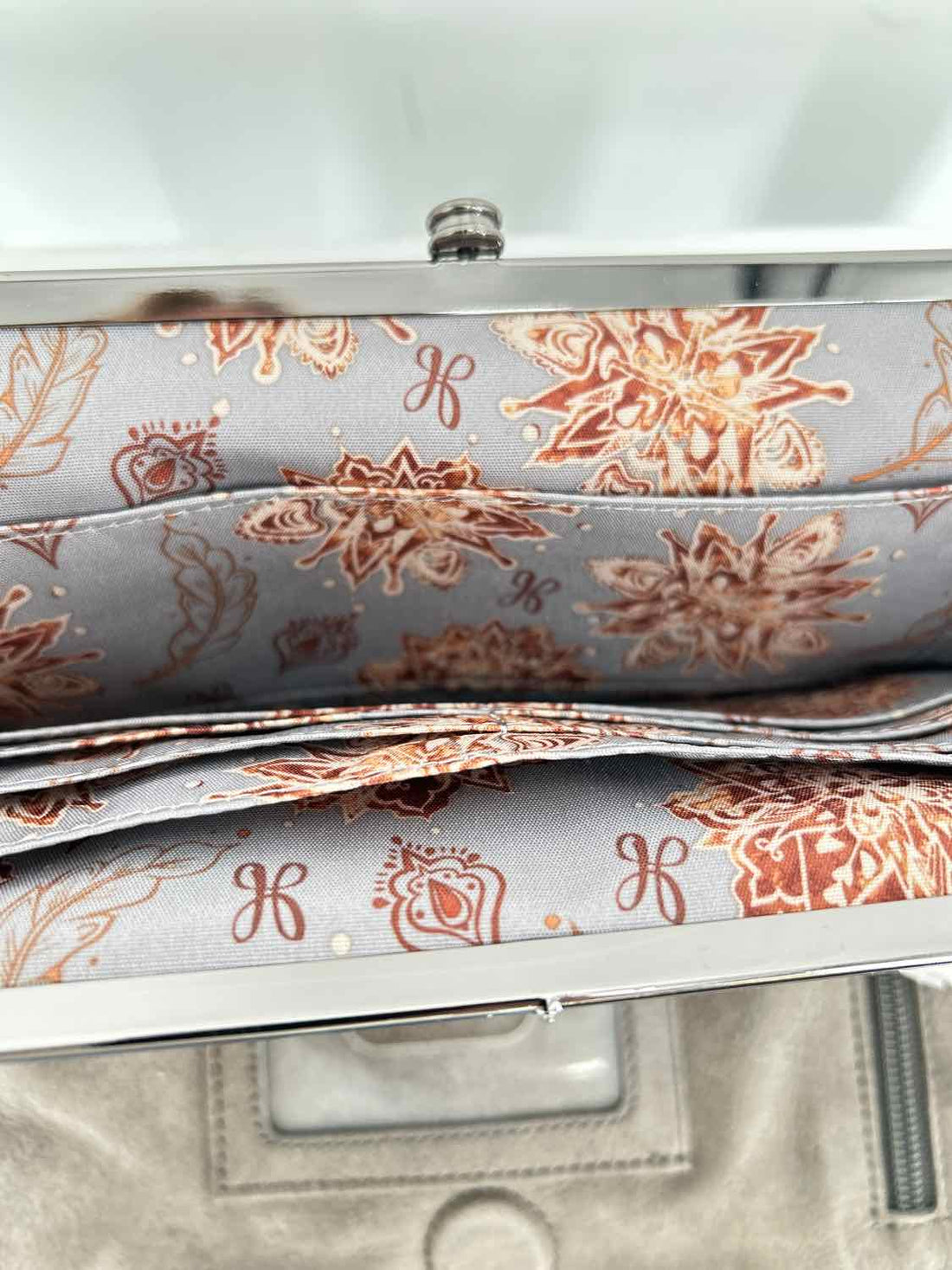 Hobo Gray Kiss Lock Fold Over Wallet