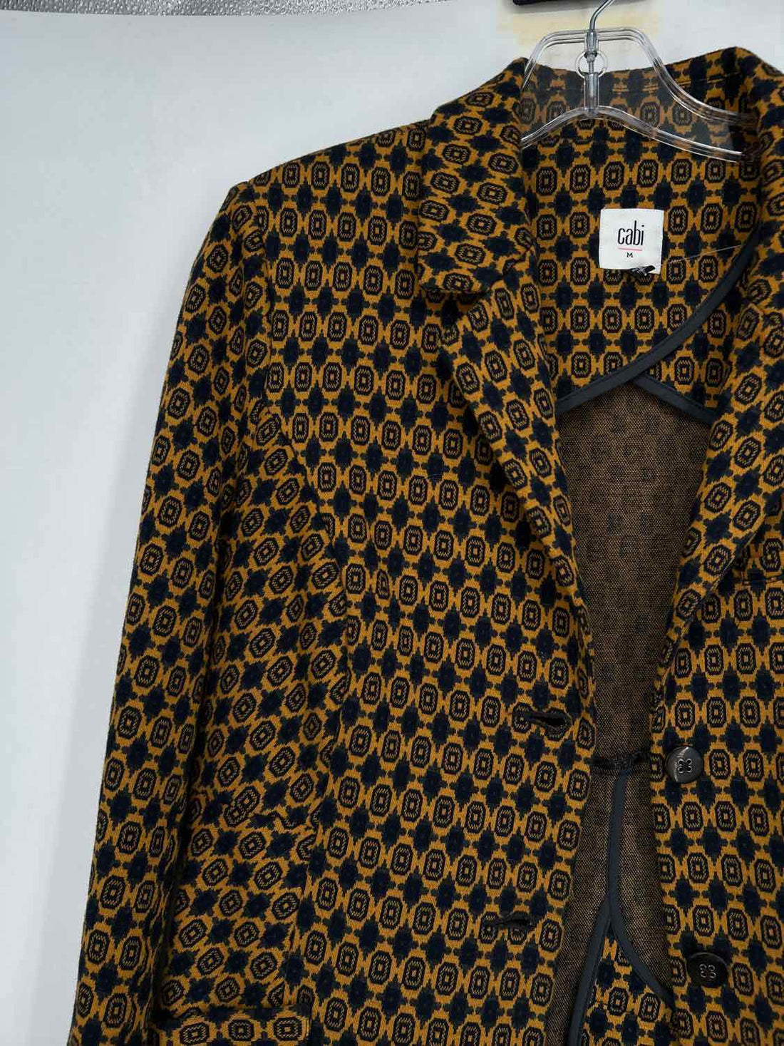 Cabi Size M Yellow & Navy Print Jacket