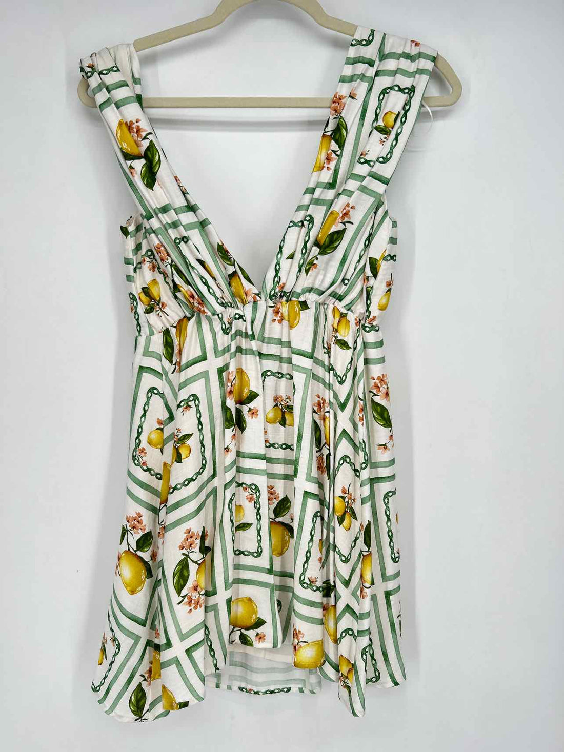 Meet Me In Santorini Size S White & Green Print NWT Dress