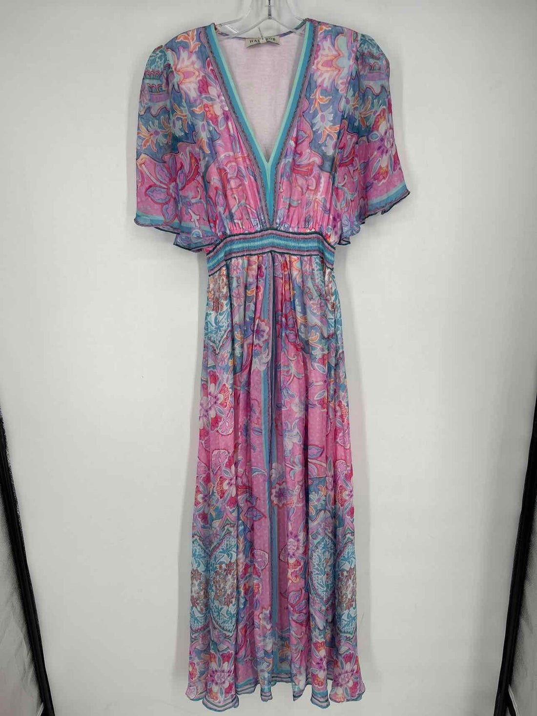 Hale Bob Size S Pink & Blue Print Short Sleeve Dress
