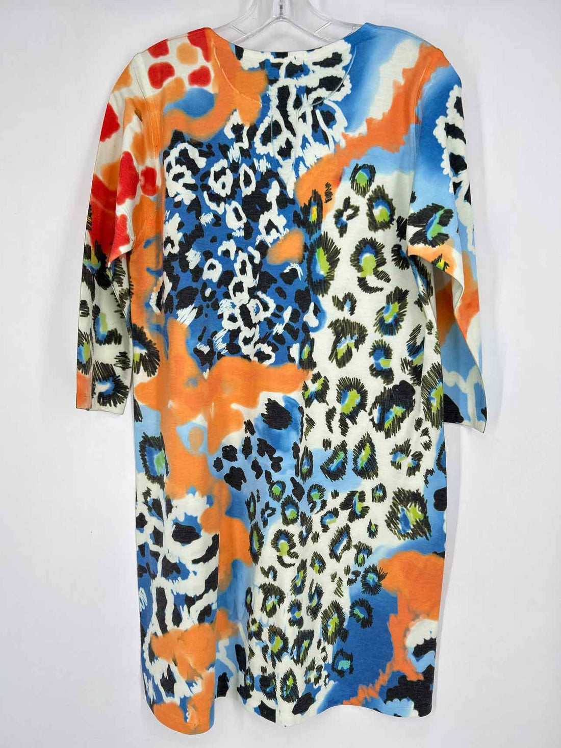 Atelier5 Size M White Orange & Blue Print Long Sleeve Dress