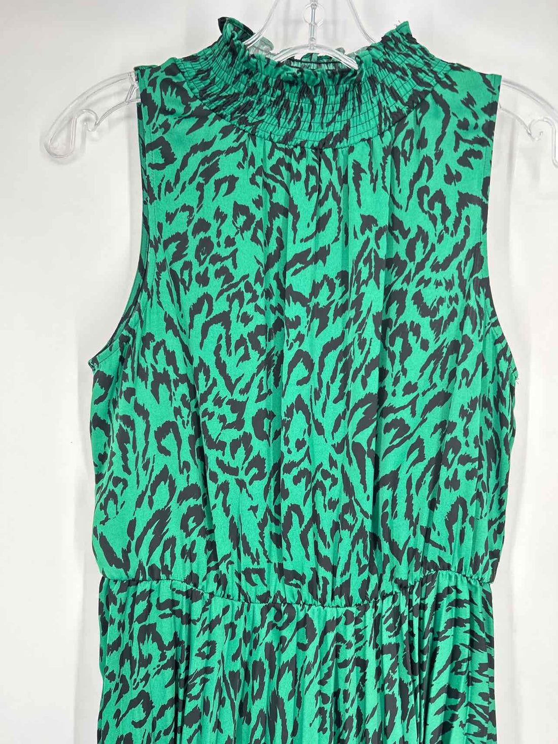 Banana Republic Size S Green Leopard Pleated Sleeveless Dress