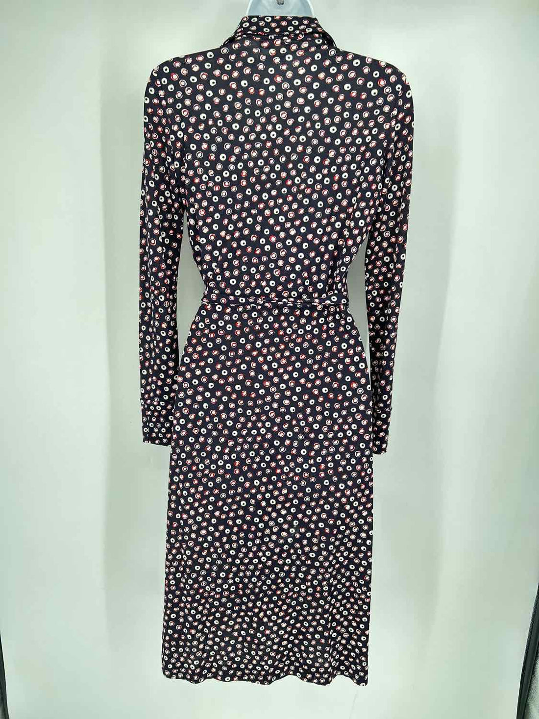 Diane Von Furstenberg Size 2 Navy White & Red Long Sleeve Dress