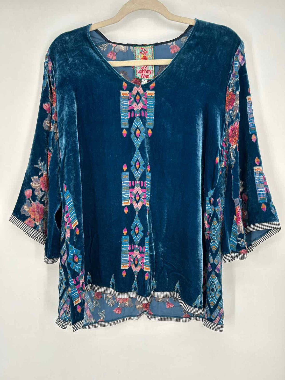 Johnny Was Size S Dark Blue Print Rayon/Silk Long Sleeve