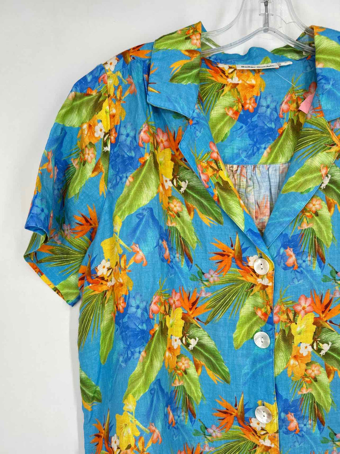 Roller Rabbit Size S Blue Tropical Linen Short Sleeve