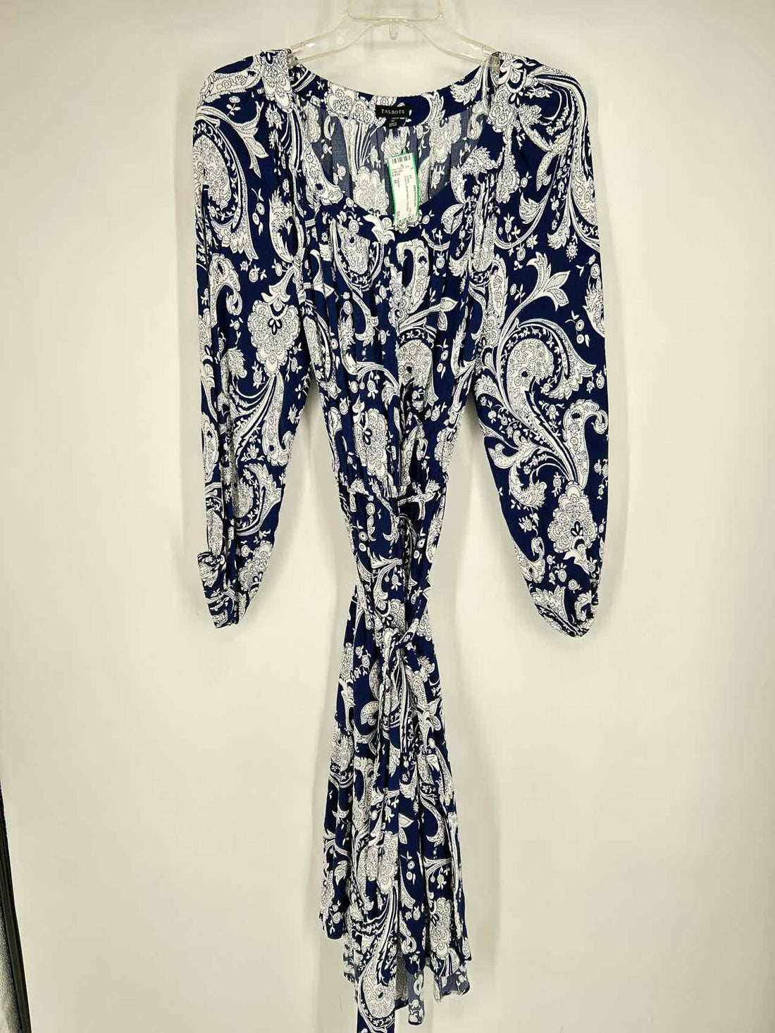 Talbots Size M Navy & White Paisley Long Sleeve Dress