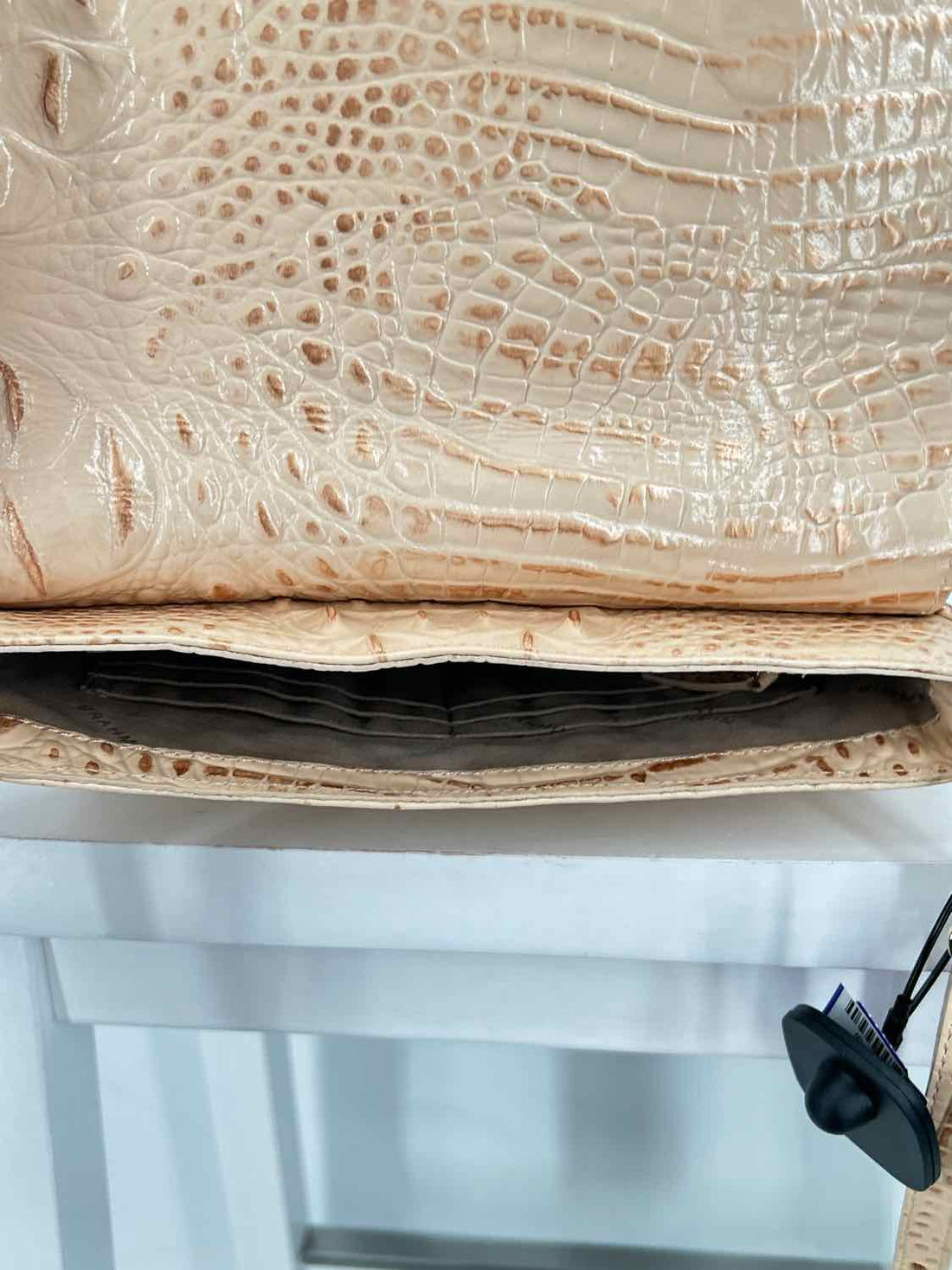 Brahmin Ayla Beige Croc Embossed Crossbody