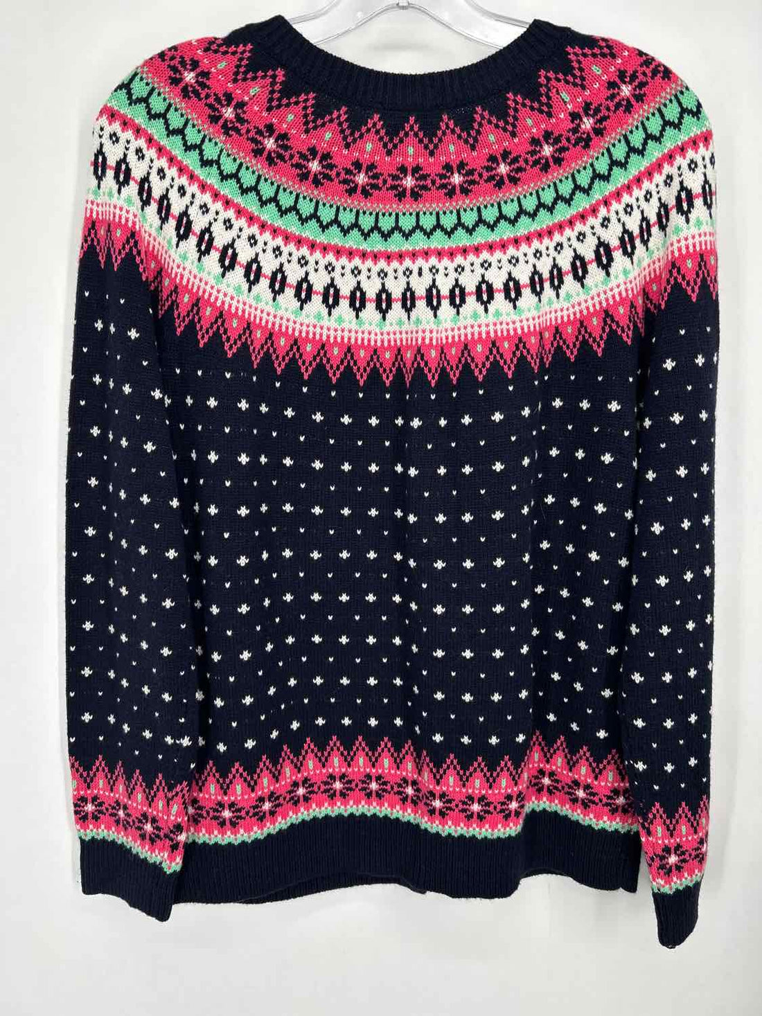 Talbots Size M Navy & Pink Print Cardigan