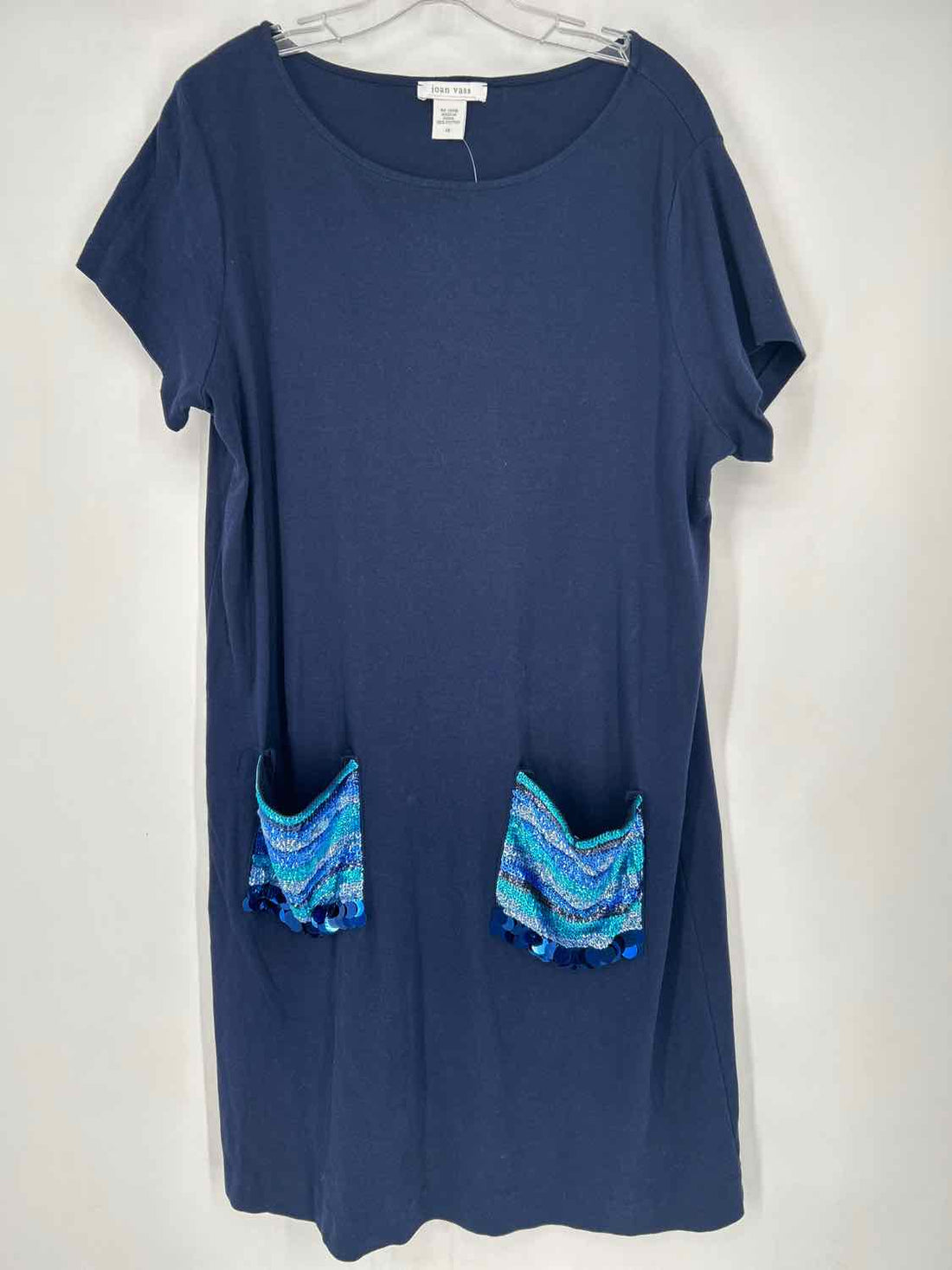 Joan Vass Size 1X Navy Sequined Short Sleeve Dress