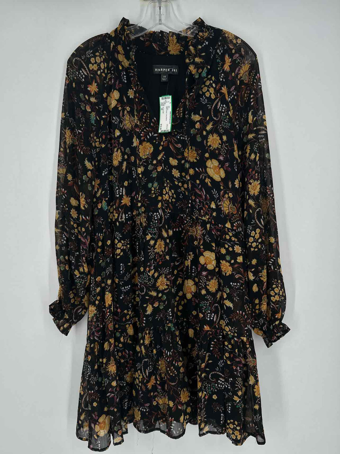 Harper 241 Size 10 Black Floral Long Sleeve Dress