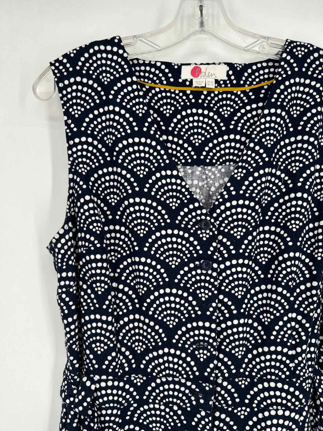 Boden Size 12 Navy & White Polkadot Linen/Cotton Sleeveless Jumpsuit