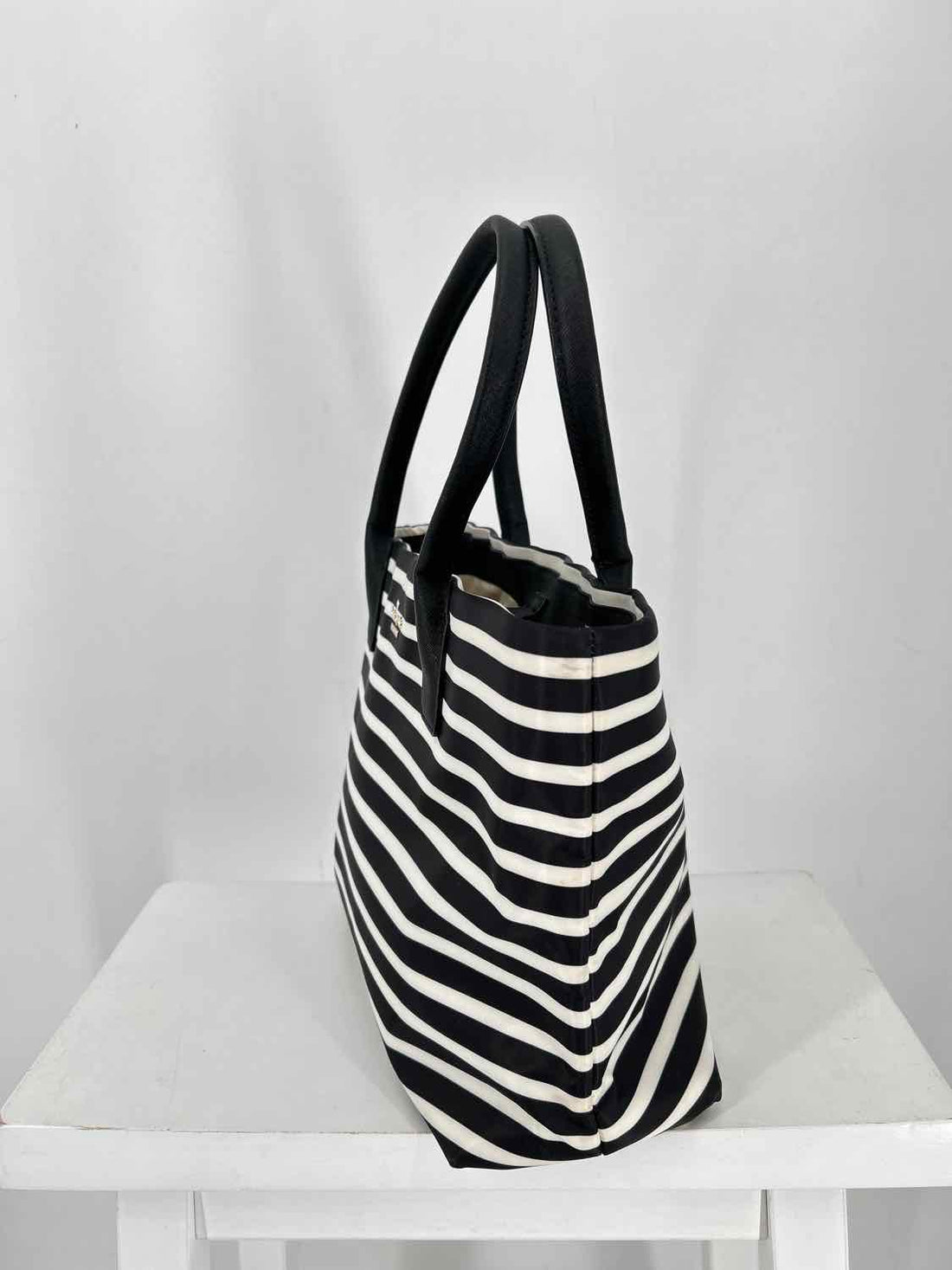 Kate Spade White & Black Striped Nylon Tote