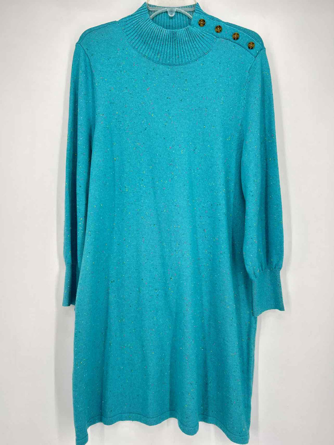 Talbots Size XLP Aqua Speckled Sweater Dress