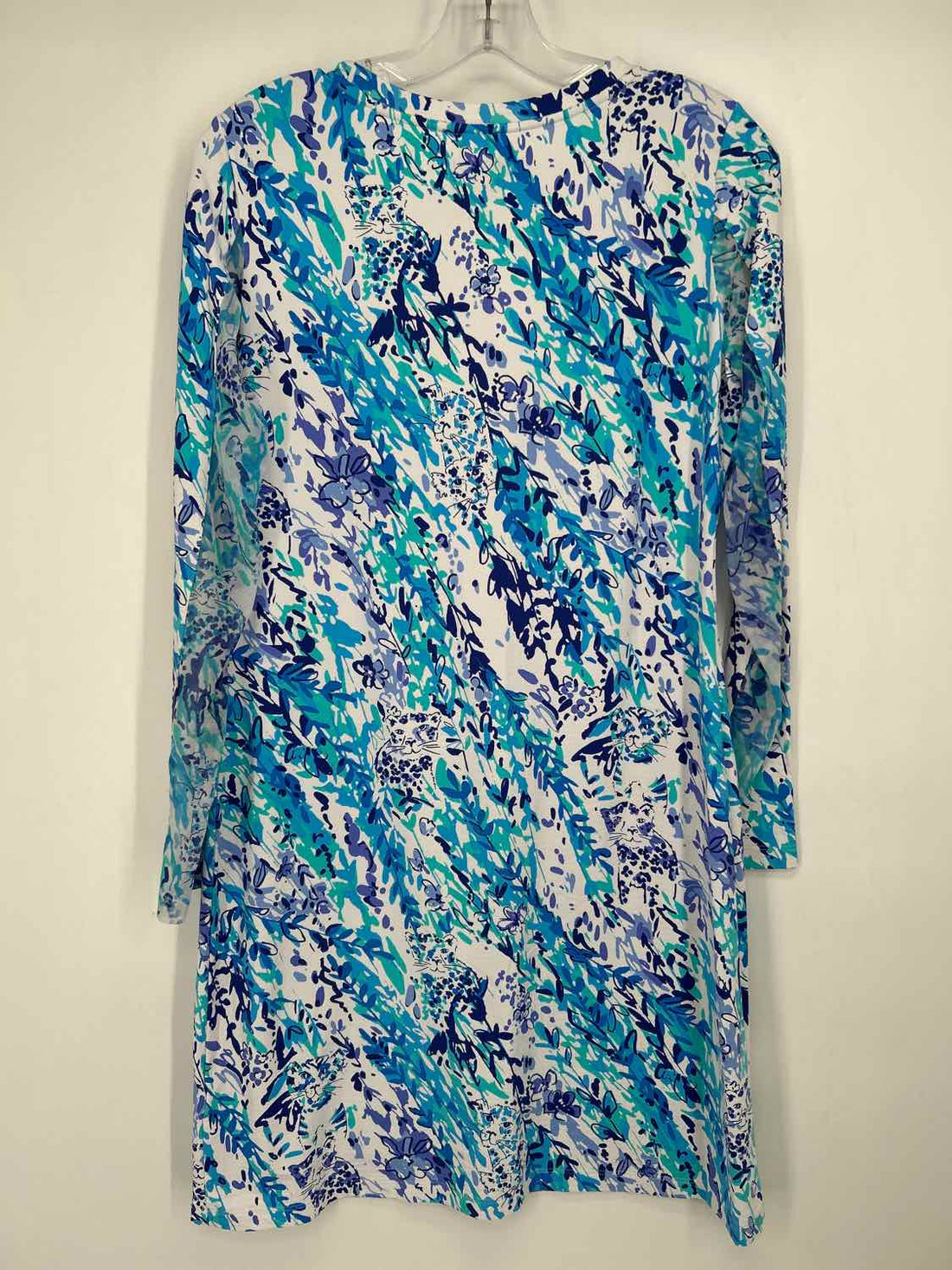 IBKUL Size M White & Blue Print Long Sleeve Active Dresses