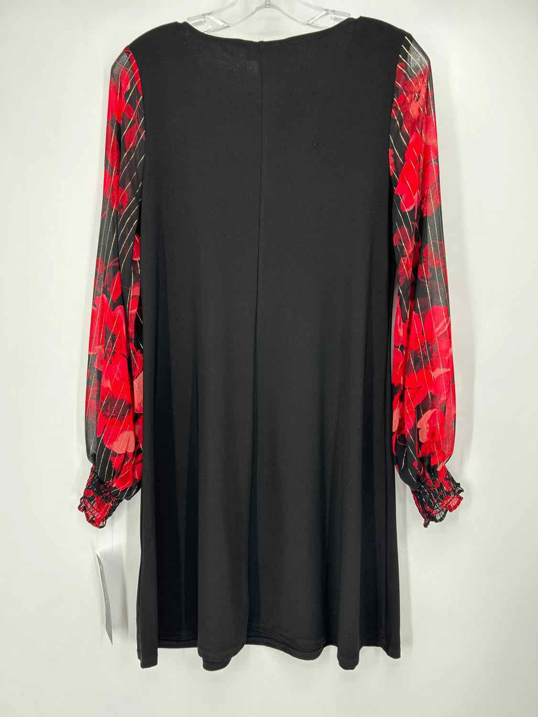 MSK Size M Black & Red Floral Shimmer Long Sleeve Dress