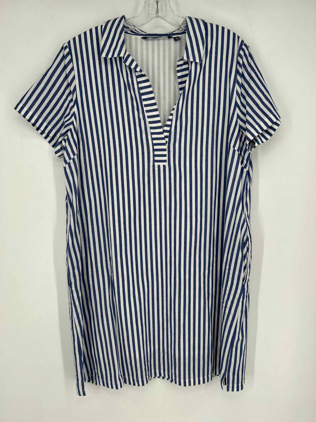 Duffield Lane Size XL White & Navy Striped Short Sleeve Dress