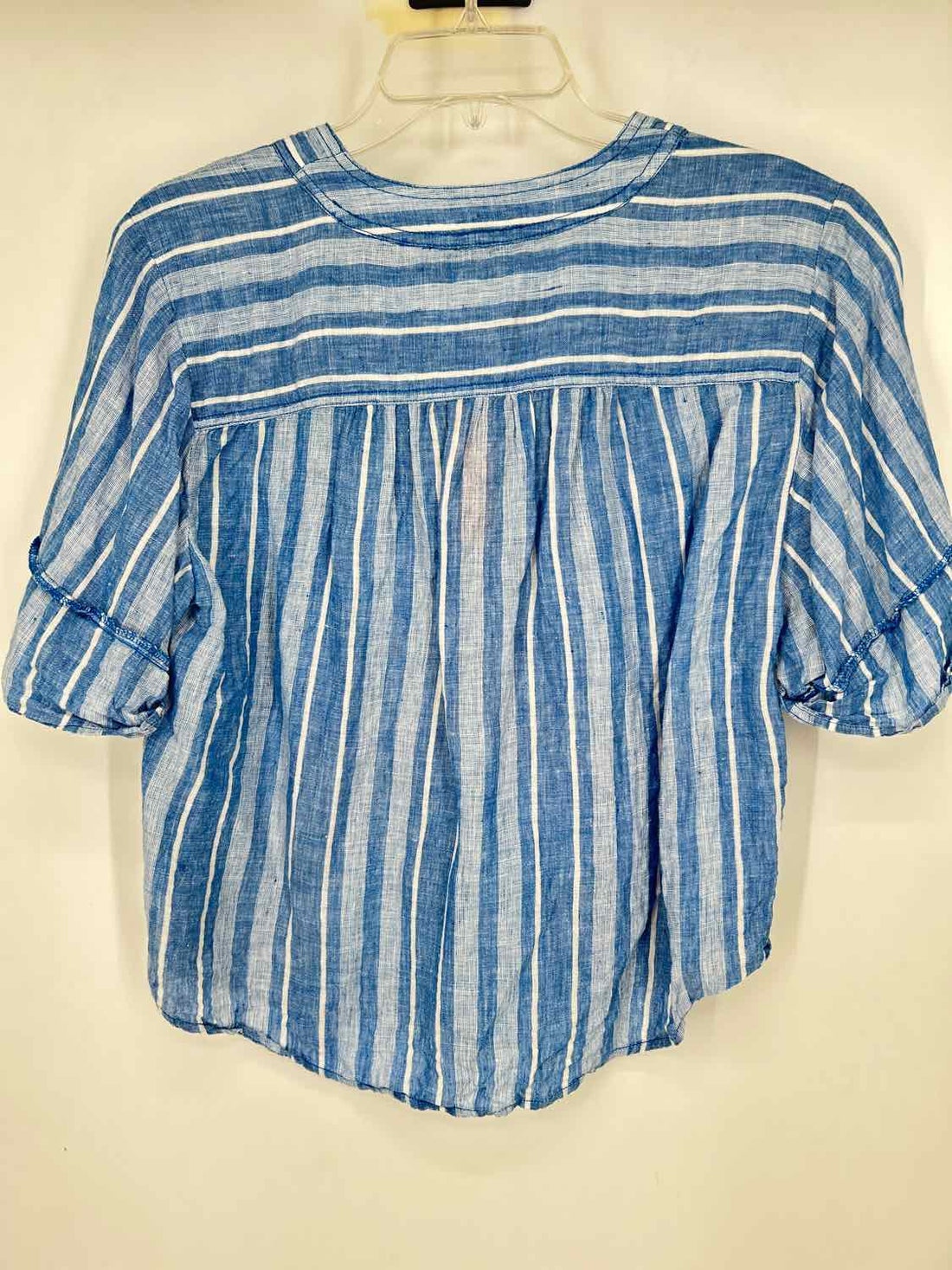 Pilcro Size S Blue Stripe Linen 100% Short Sleeve