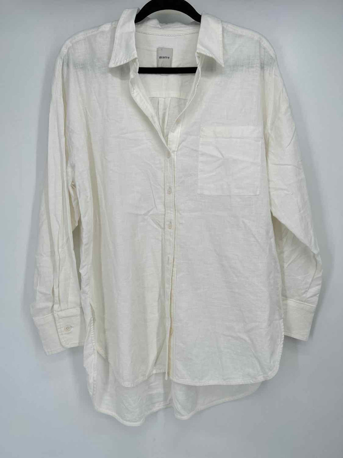 Maeve Size M White Linen/Cotton Long Sleeve