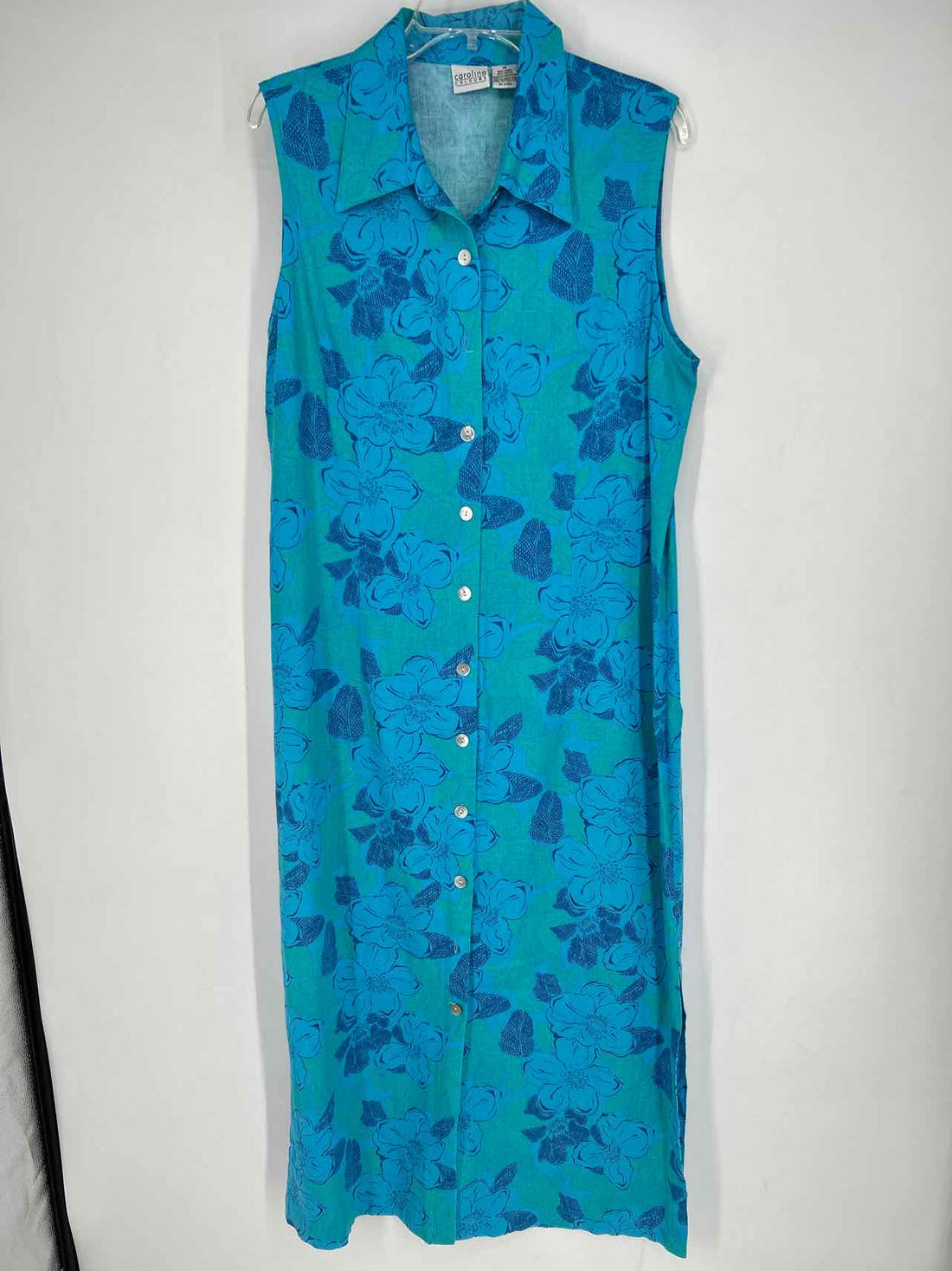 Carolina Colours Size 18 Blue Floral Linen/Rayon Sleeveless Dress
