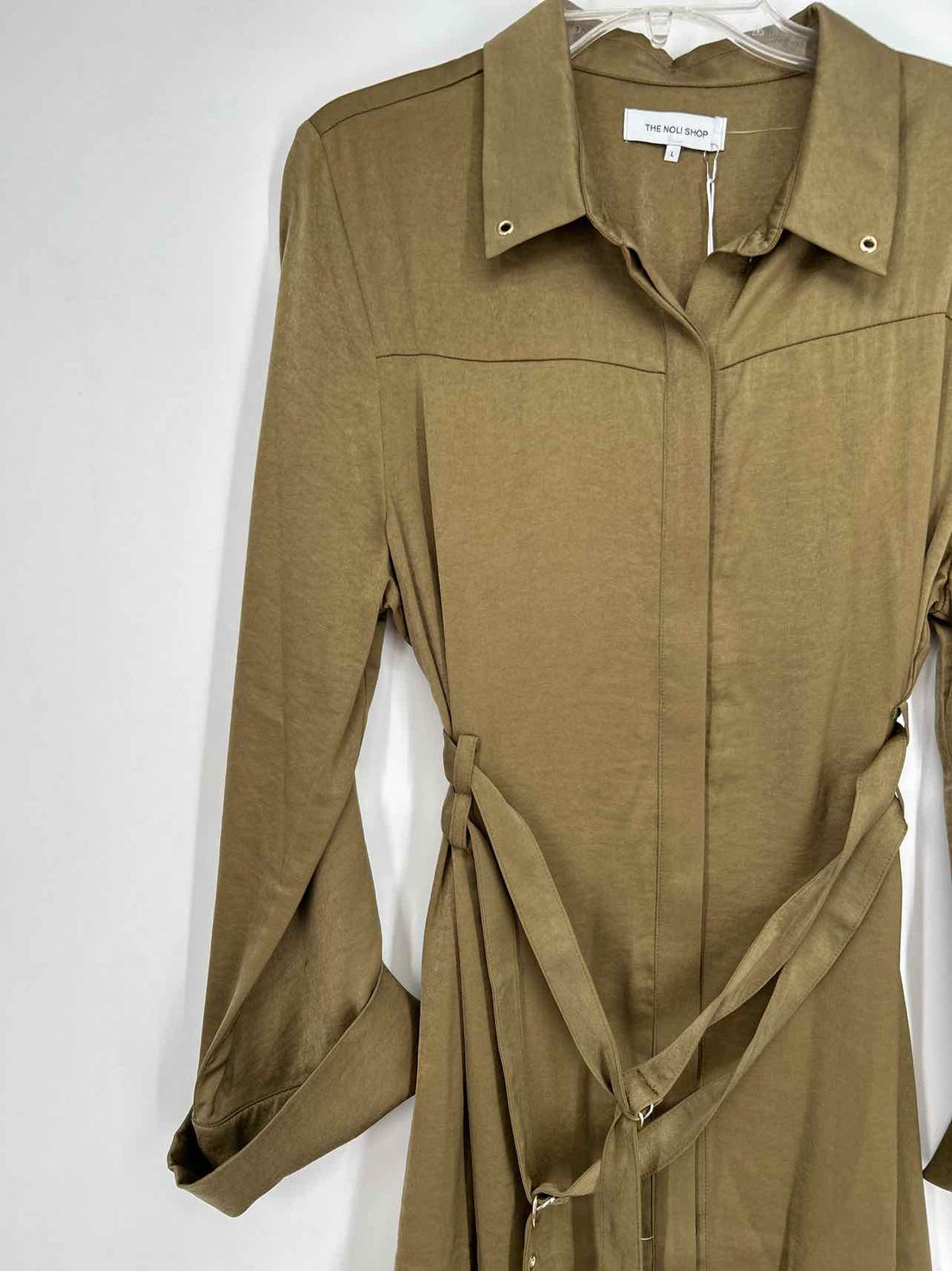 The Noli Shop Size L Olive Satin Like NWT Dress