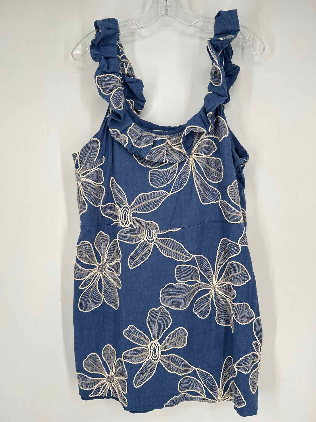 Loft Size 16 Blue & White Embroidered Sleeveless Dress