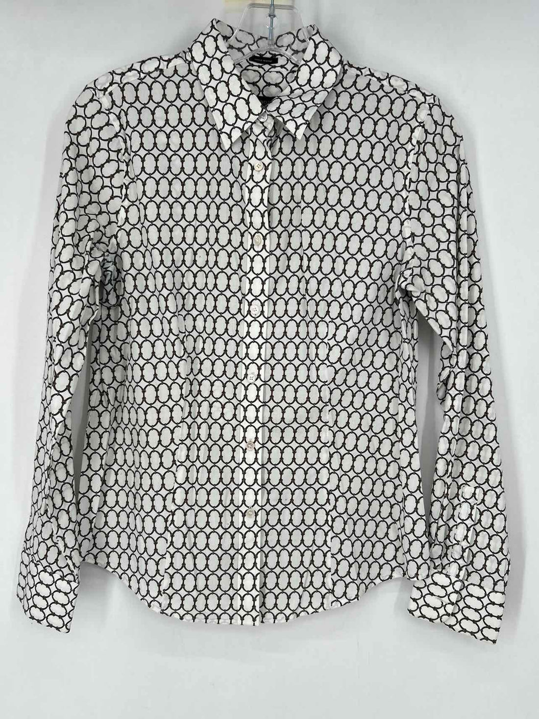 Talbots Size 4 White & Brown Print Long Sleeve