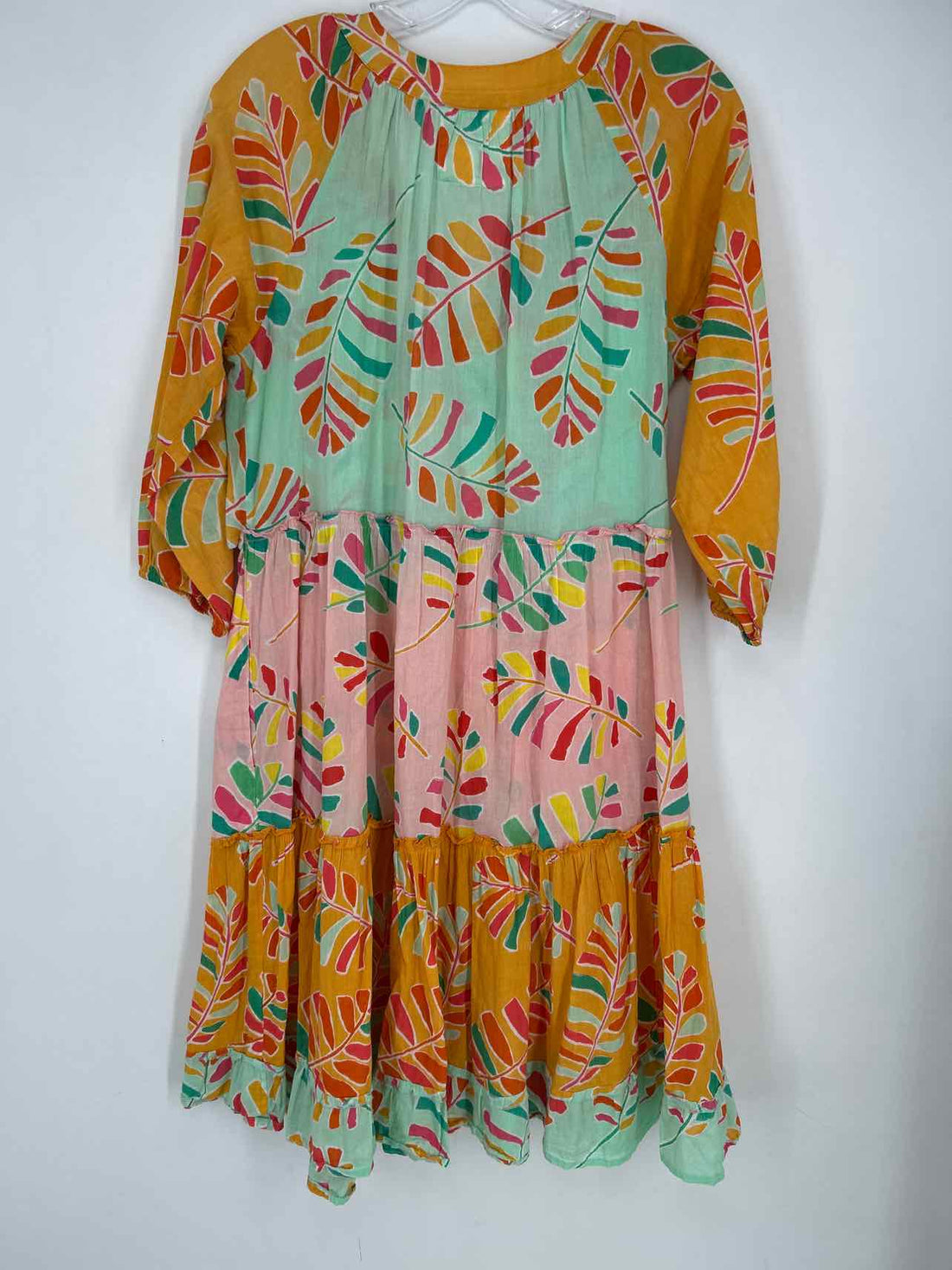 LulaLife Size M Orange Green & Pink Long Sleeve Dress