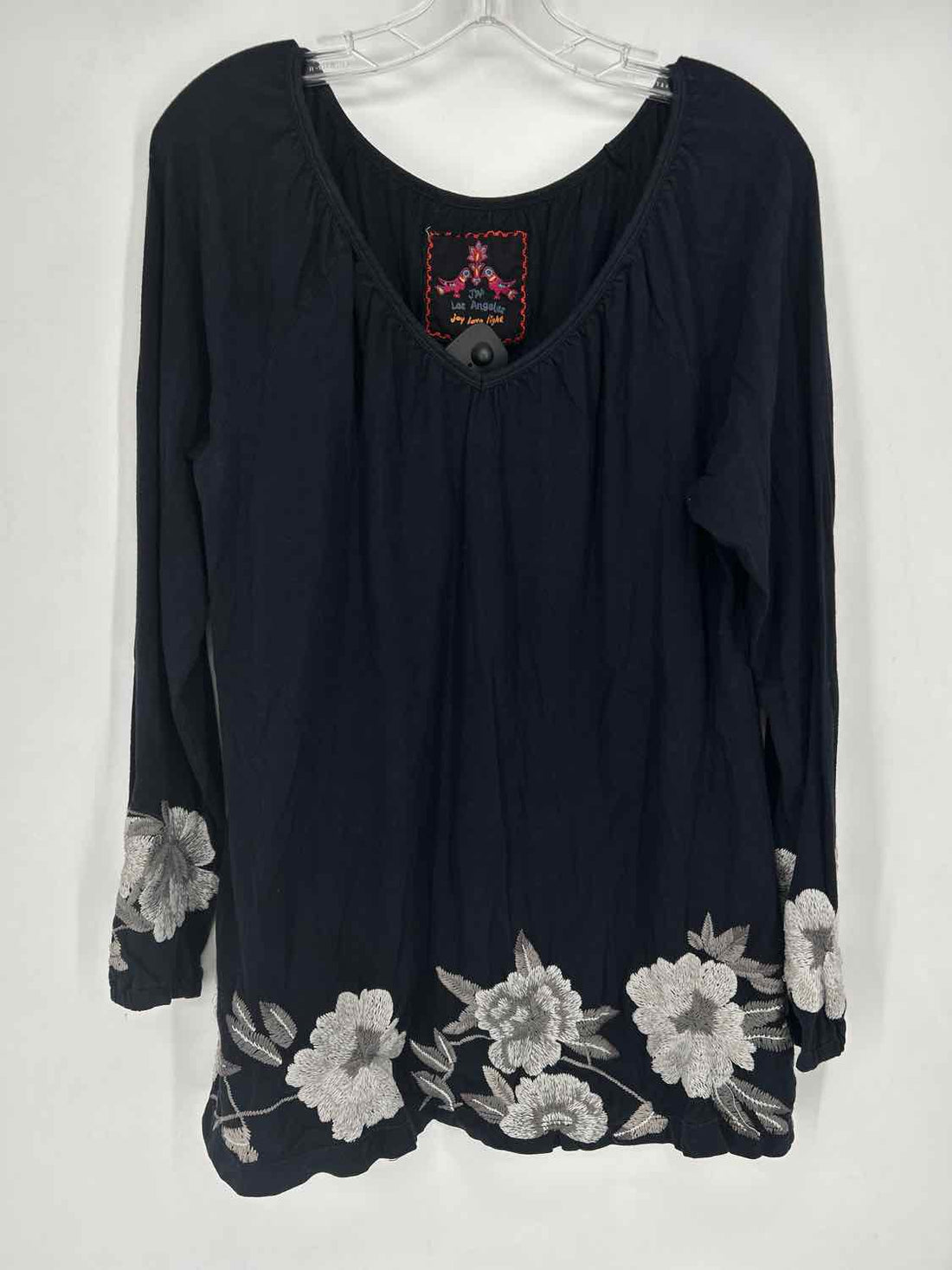 Johnny Was Size L Black & Gray Floral Embroidered Long Sleeve
