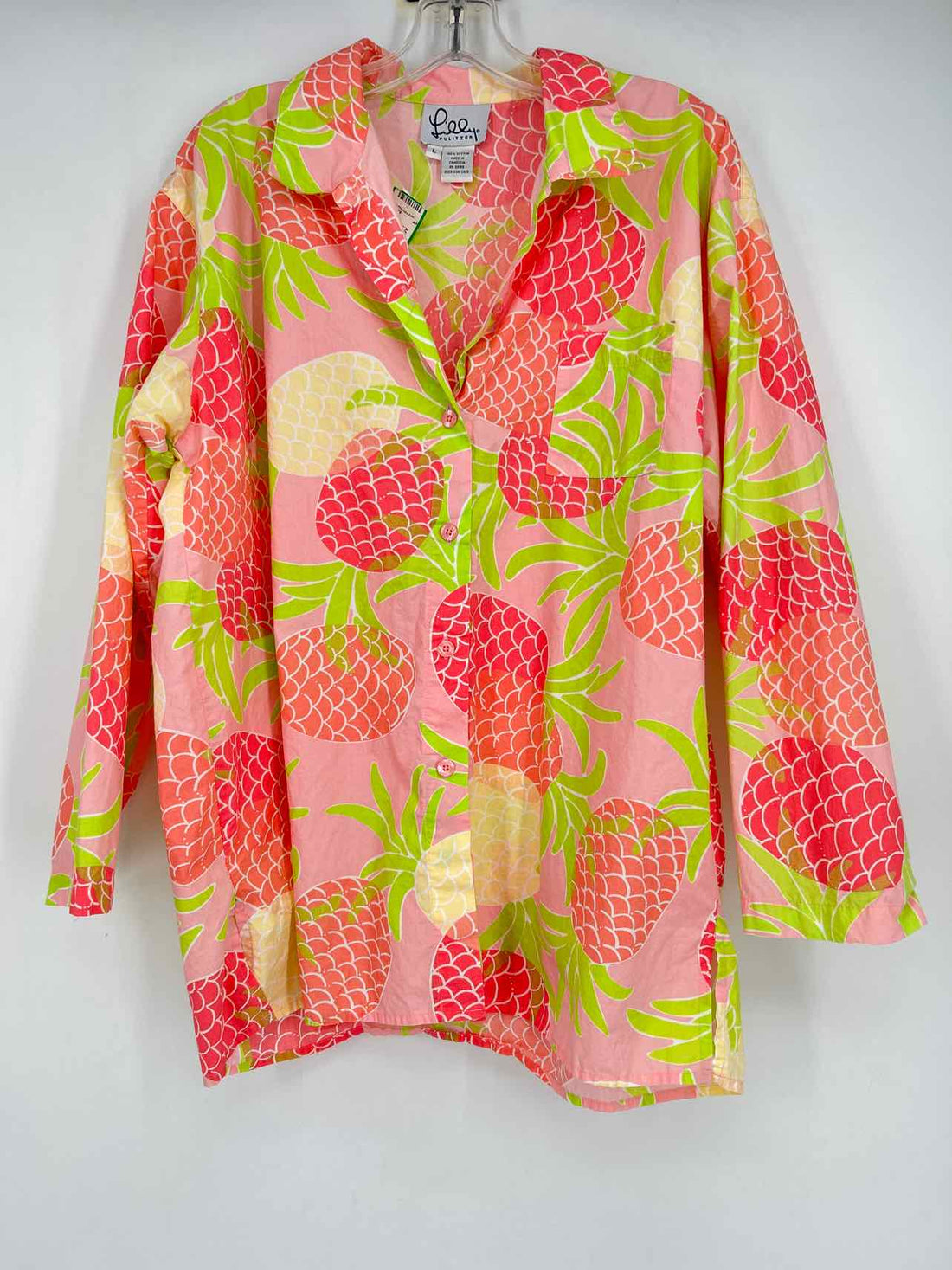 Lilly Pulitzer L Pink & Green Print Cotton Vintage Lilly Pulitzer Top