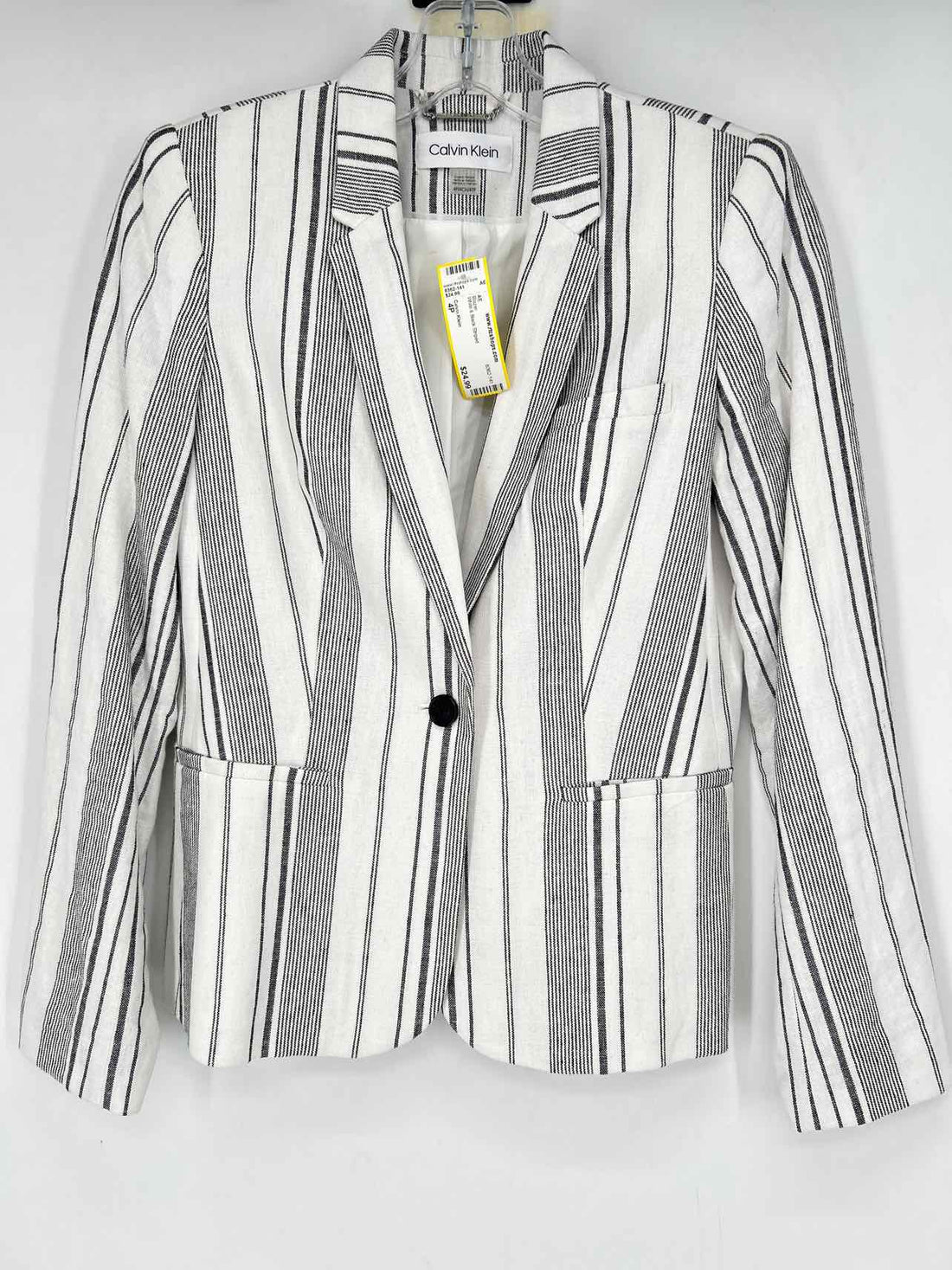Calvin Klein Size 4P White & Black Striped Blazer