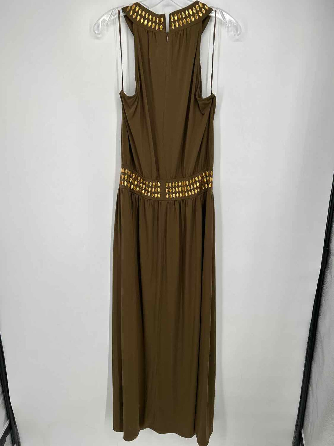 Michael Kors Size L Olive Green Gold Sleeveless Maxi