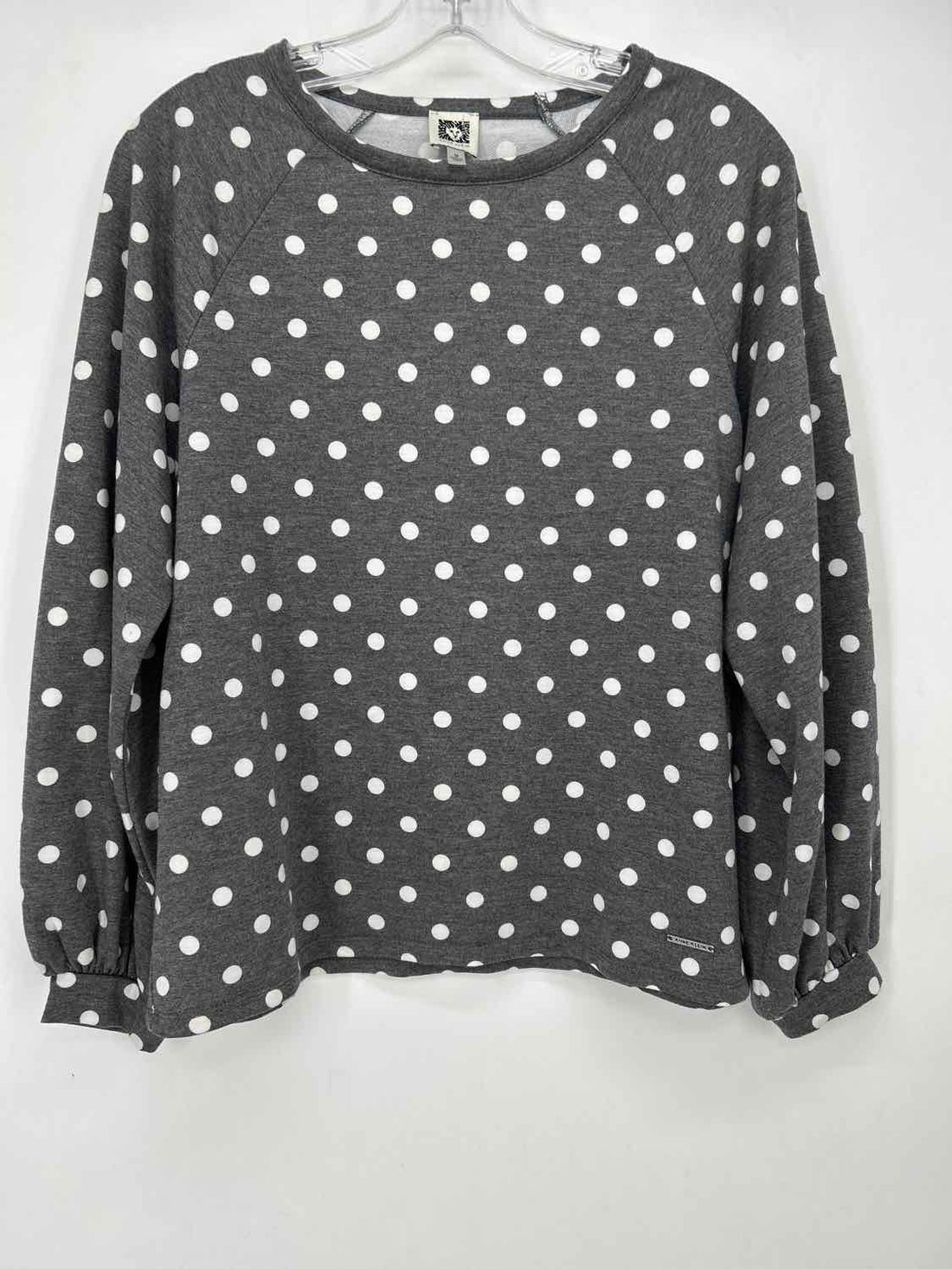 Anne Klein Size M Gray Polkadot Long Sleeve