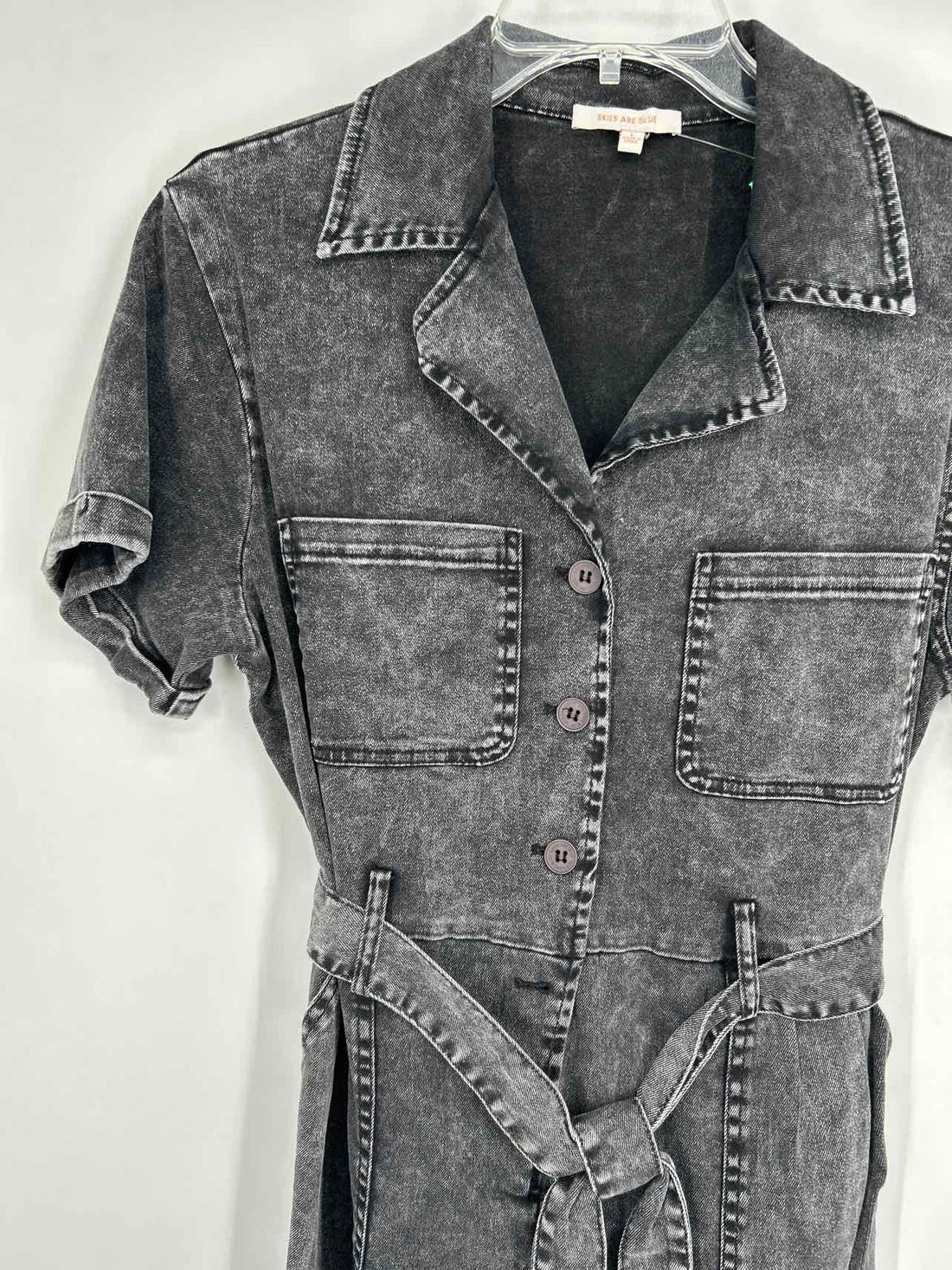 Skies are Blue Size L Charcoal Denim Short Sleeve Jumpsuit