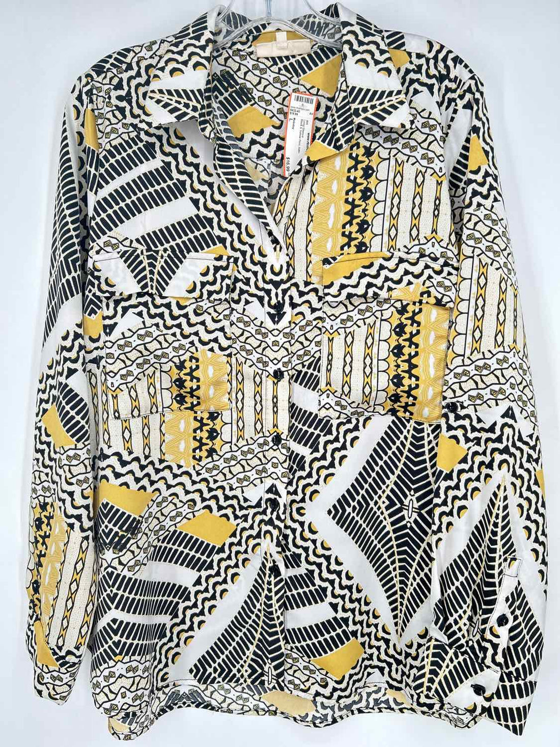 Meloday Size L Black & Yellow Print Satin Long Sleeve