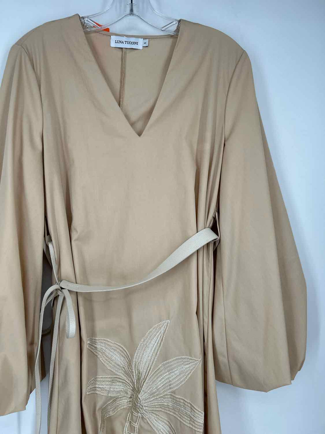 Luna Tuccini Size 6 Beige Embroidered Long Sleeve Dress