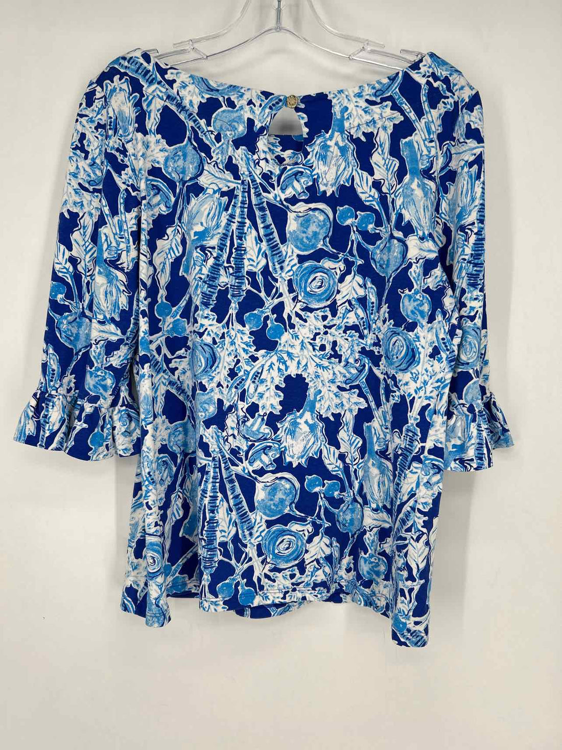 Lilly Pulitzer M Blue & White Print Long Sleeve Lilly Pulitzer Top