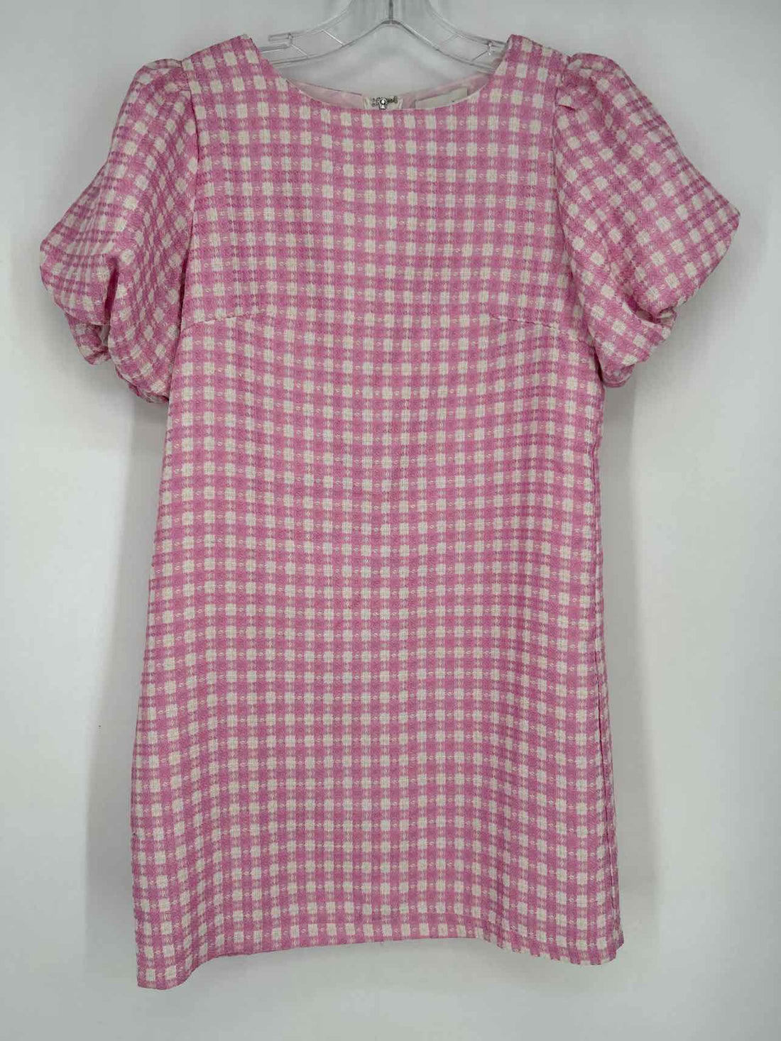 Aura Size M Pink & White Tweed Short Sleeve Dress