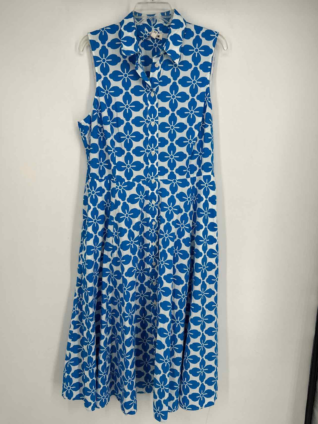 Boden Size 14 White & Blue Print Dress