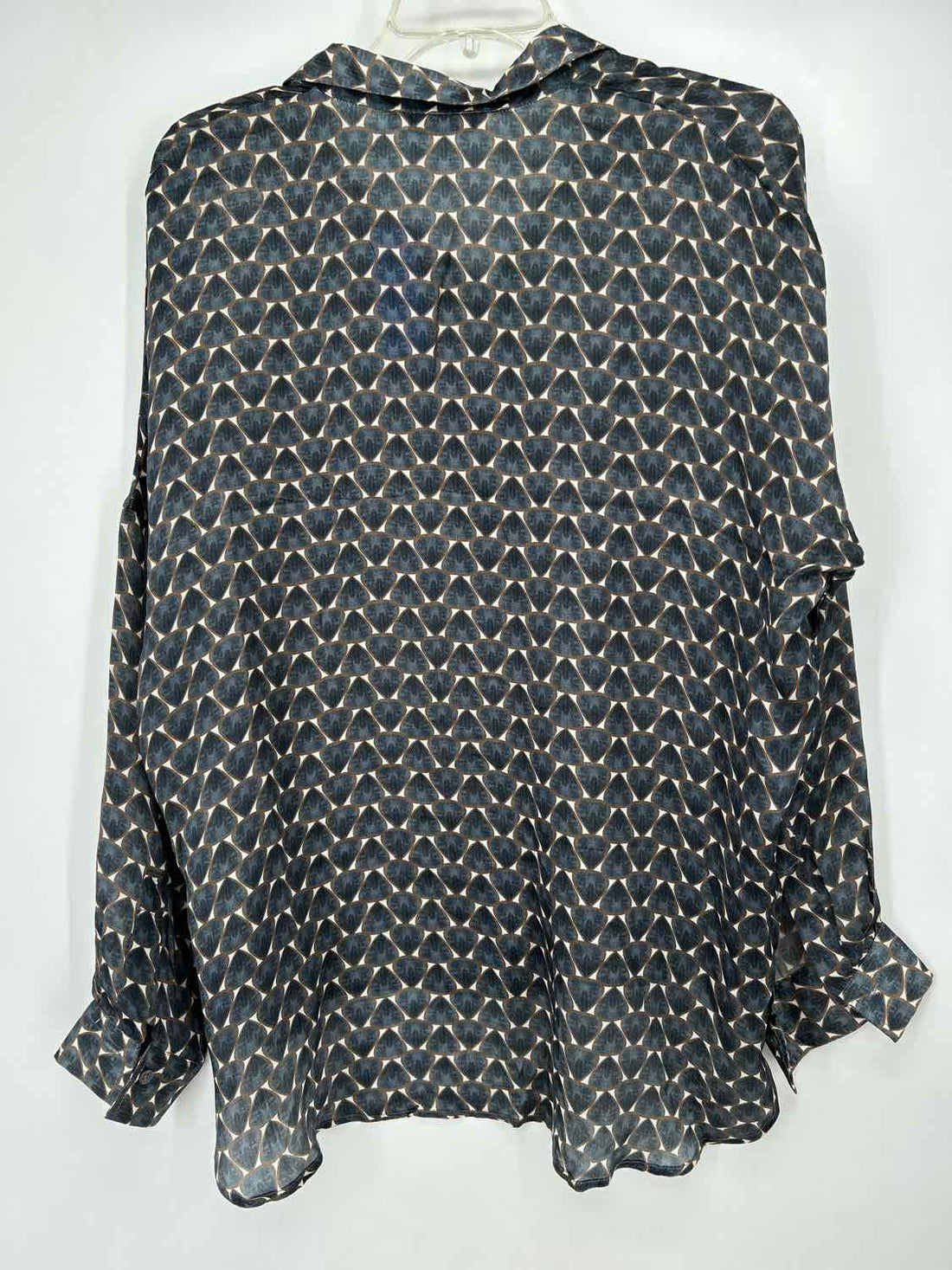 0039 Italy Size XS Gray Cream & Brown Print Silk Long Sleeve