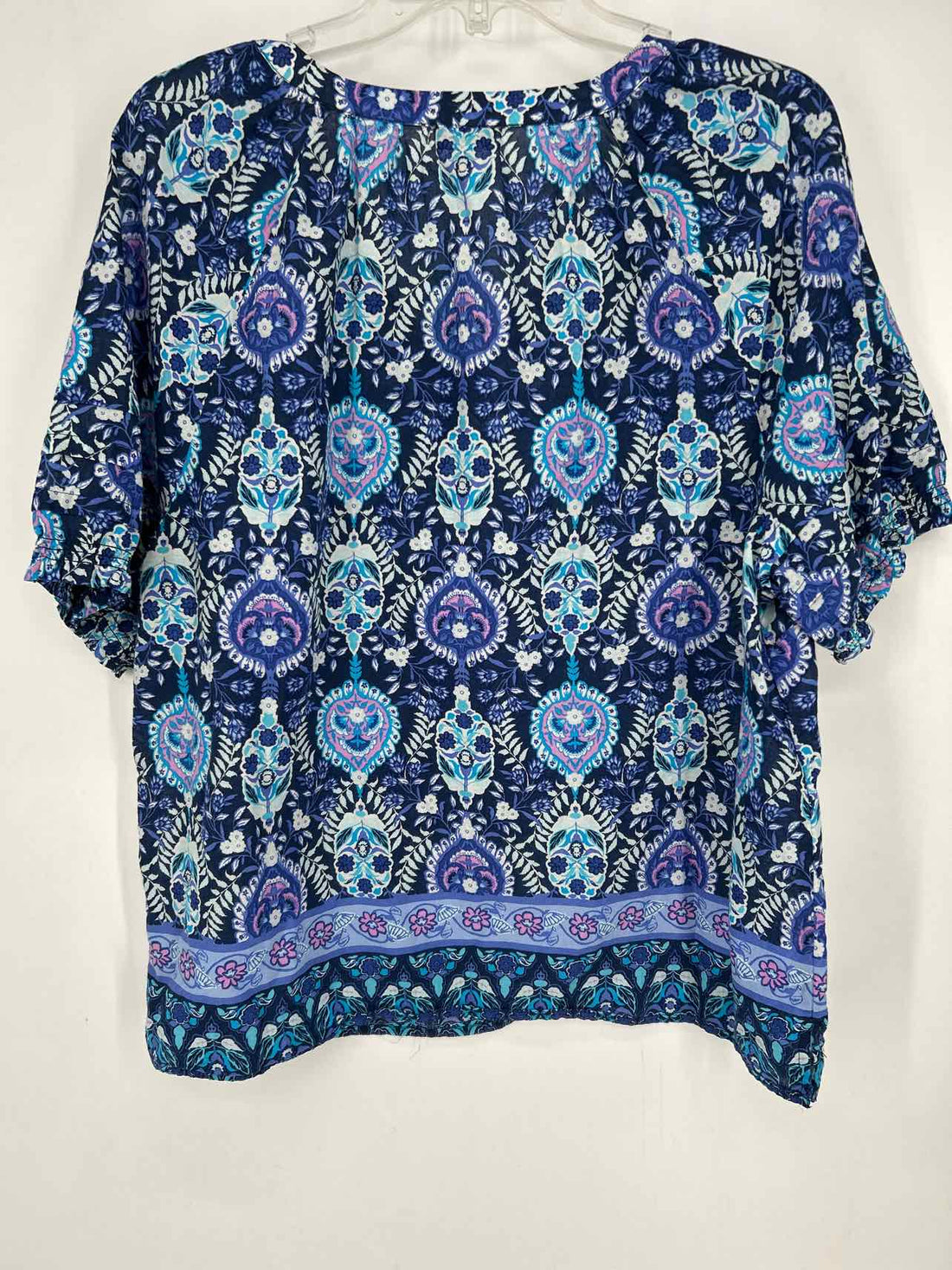 Talbots Size XLP Navy & Purple Floral Short Sleeve