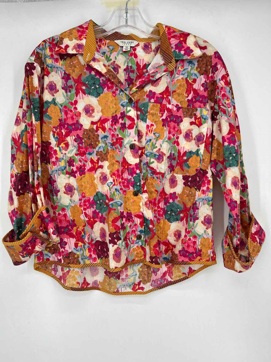 Tru Luxe Jeans Size XS Pink Multi Color Floral Long Sleeve